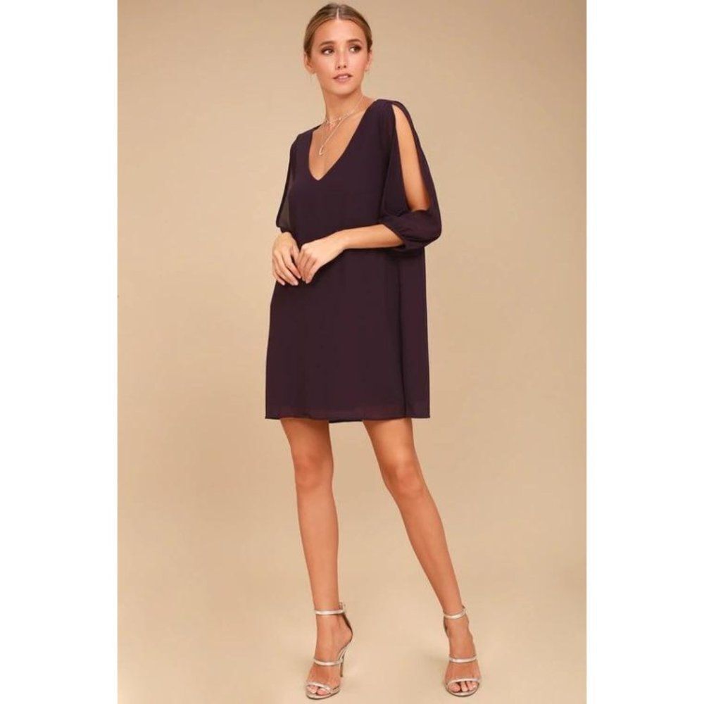 Lulu's Purple Long Sleeve V-Neck Cold Shoulder Shift Dress - Picture 9 of 9